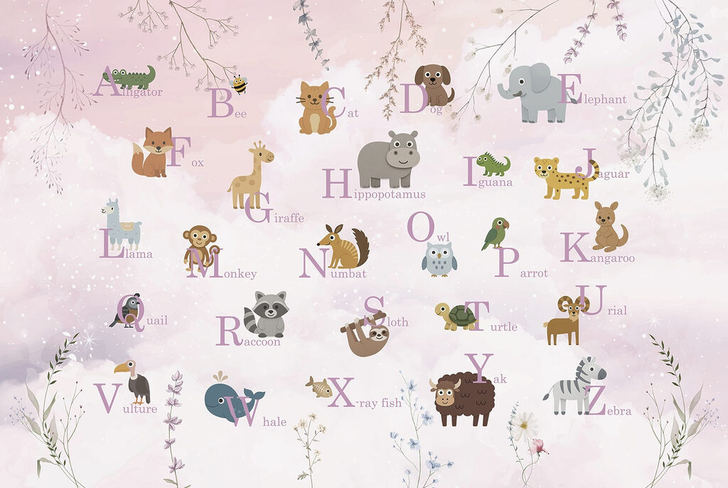 Cartel con animales y letras Cartel con animales y letras