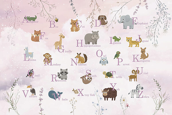 Cartel con animales y letras Cartel con animales y letras