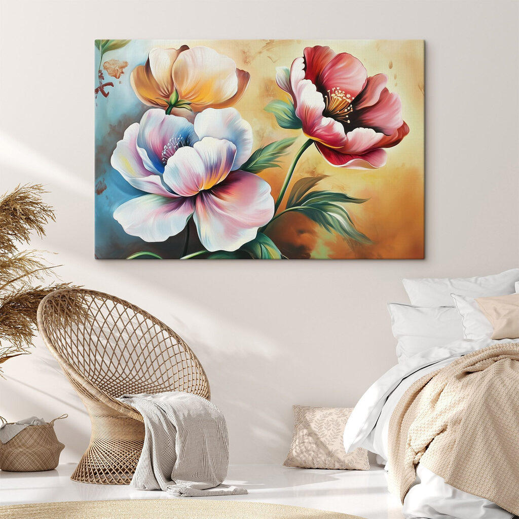 Painting of flowers on a yellow background