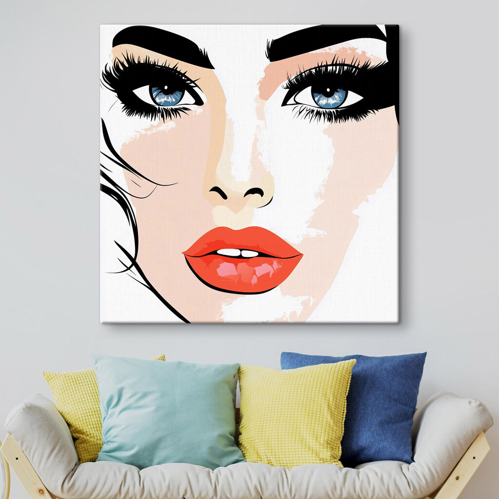 Woman's face with makeup and red lips Woman's face with makeup and red lips