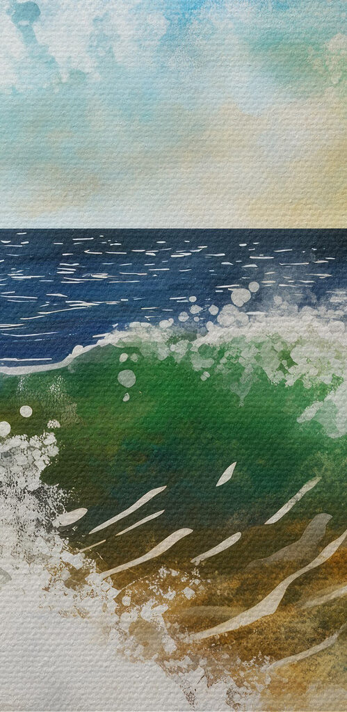 Watercolor of waves crashing on a beach Watercolor of waves crashing on a beach