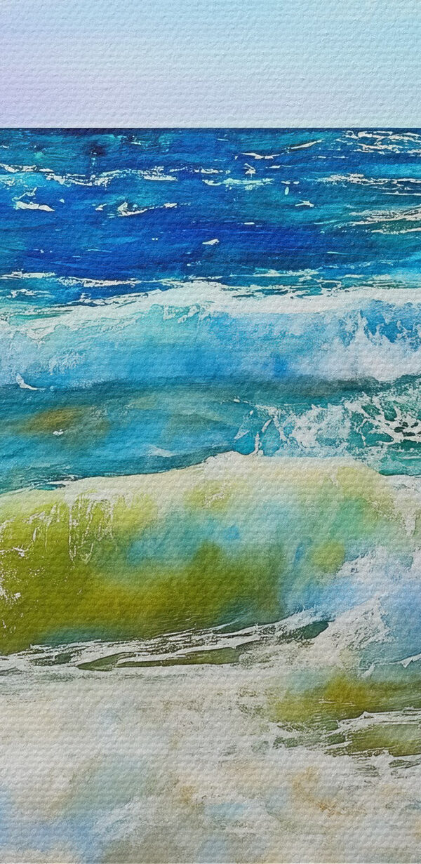 Watercolor of waves crashing on a beach