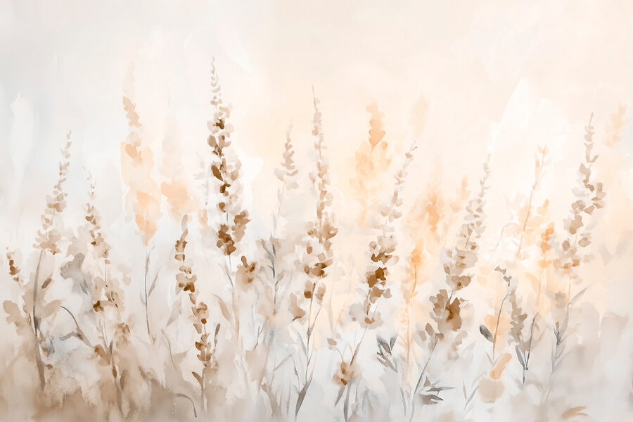Pintura de flores en un campo