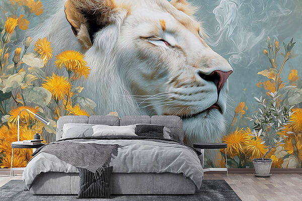 León con flores y humo León con flores y humo