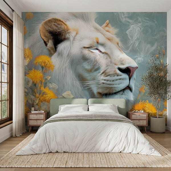 León con flores y humo León con flores y humo