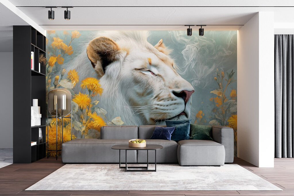 Lion with flowers and smoke