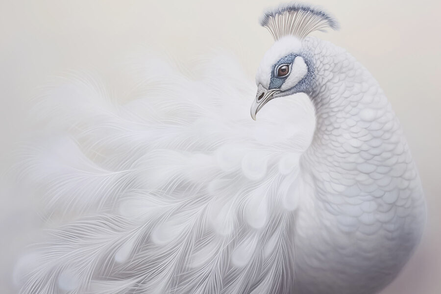 Pavo real blanco con ojos azules