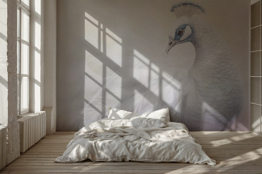 Pavo real blanco con ojos azules