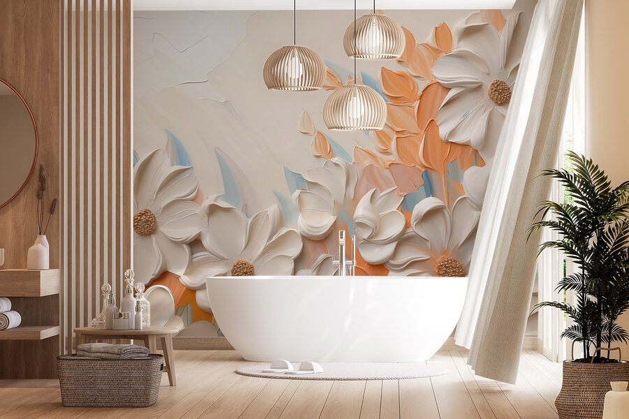 Pintura de flores en una pared