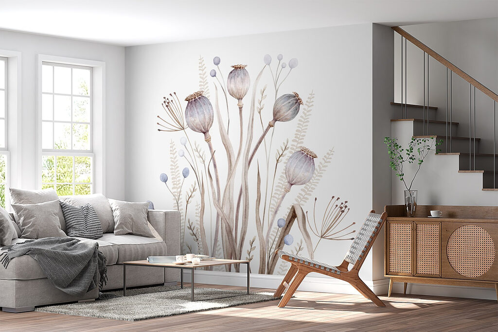 Watercolor painting of flowers and plants