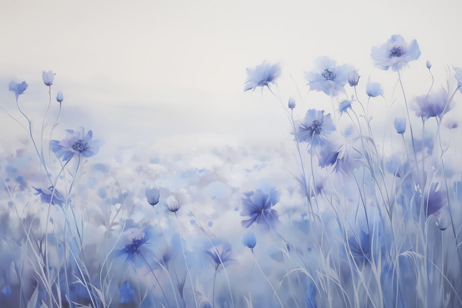 Campo de flores con cielo nublado