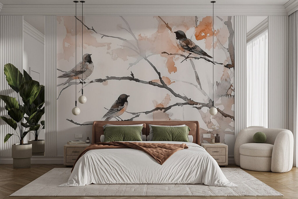 Group of birds sitting on a tree branch