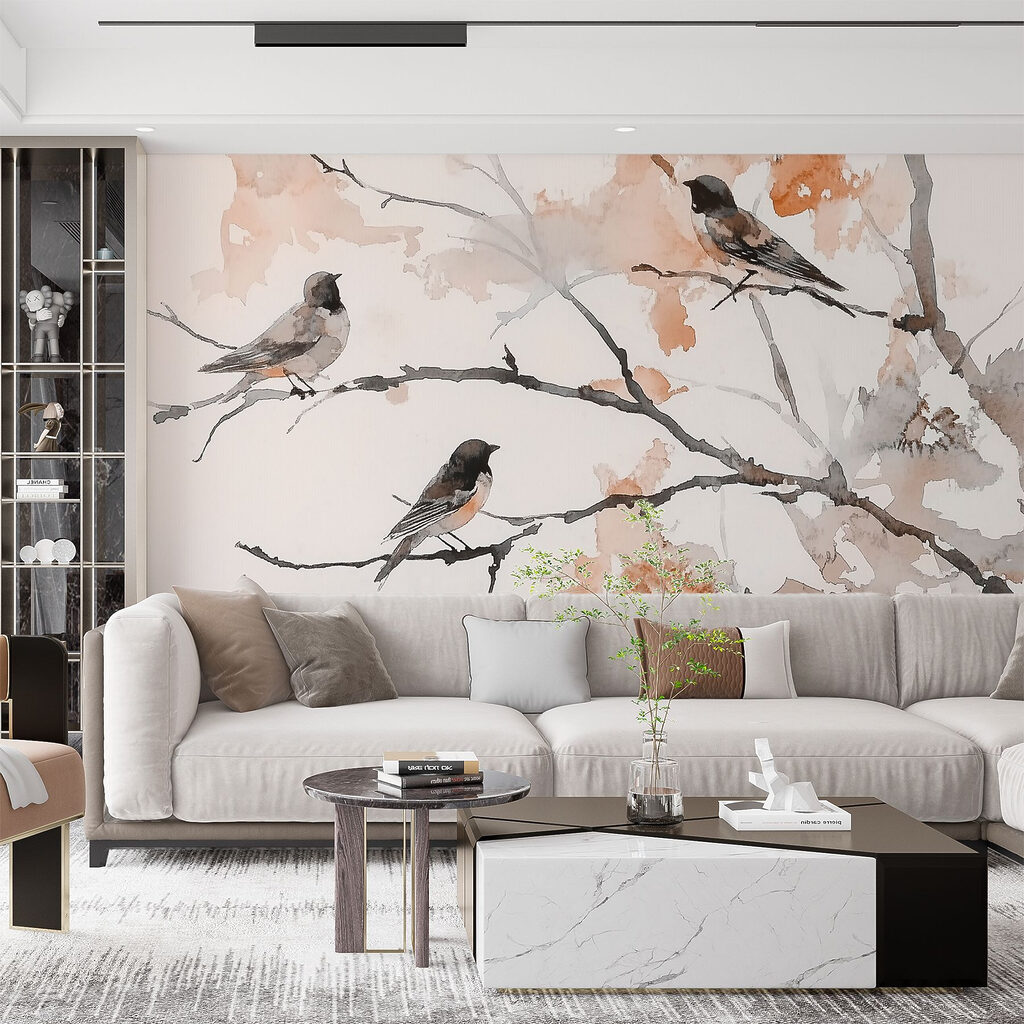 Group of birds sitting on a tree branch
