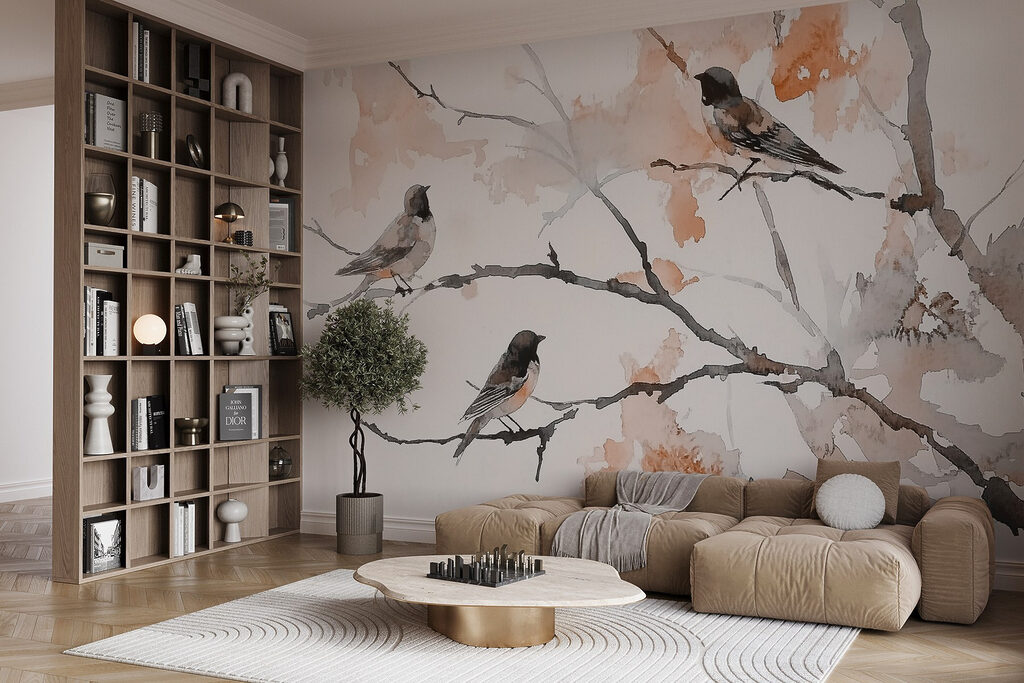 Group of birds sitting on a tree branch