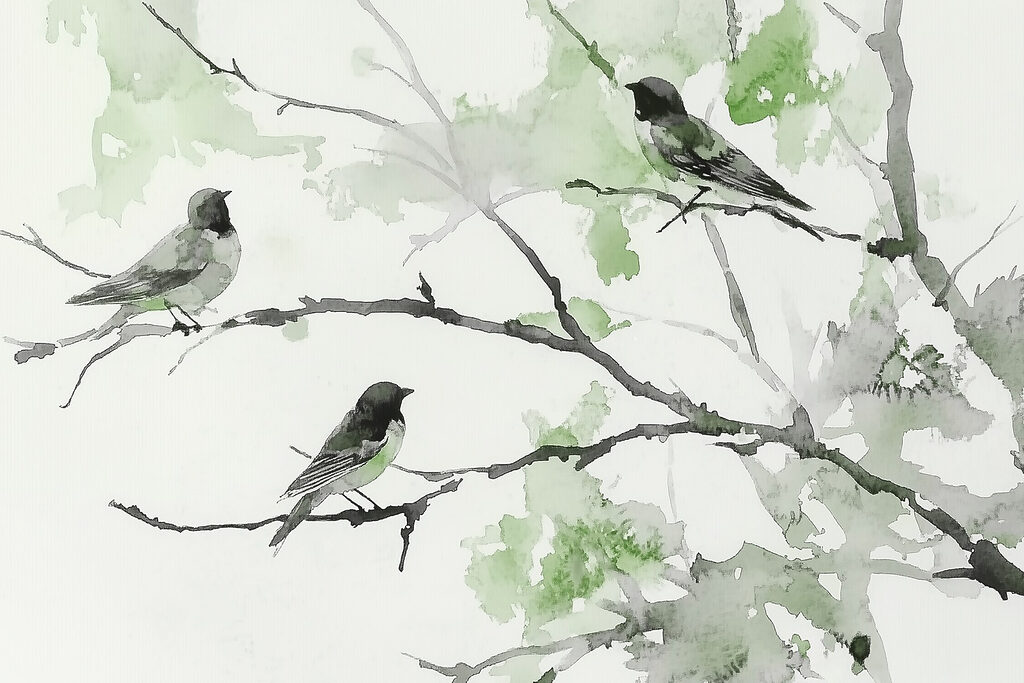 Grupo de pájaros sentados en la rama de un árbol Grupo de pájaros sentados en la rama de un árbol