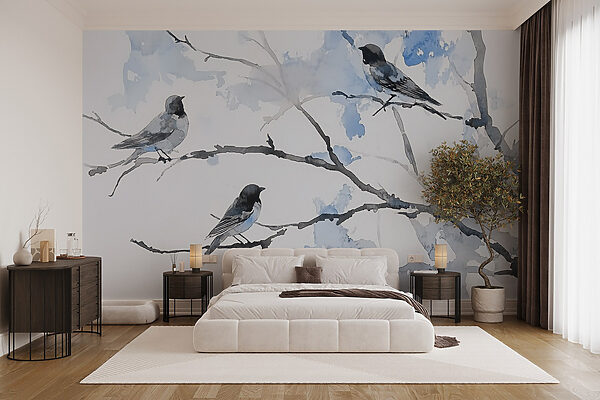 Group of birds on a tree branch