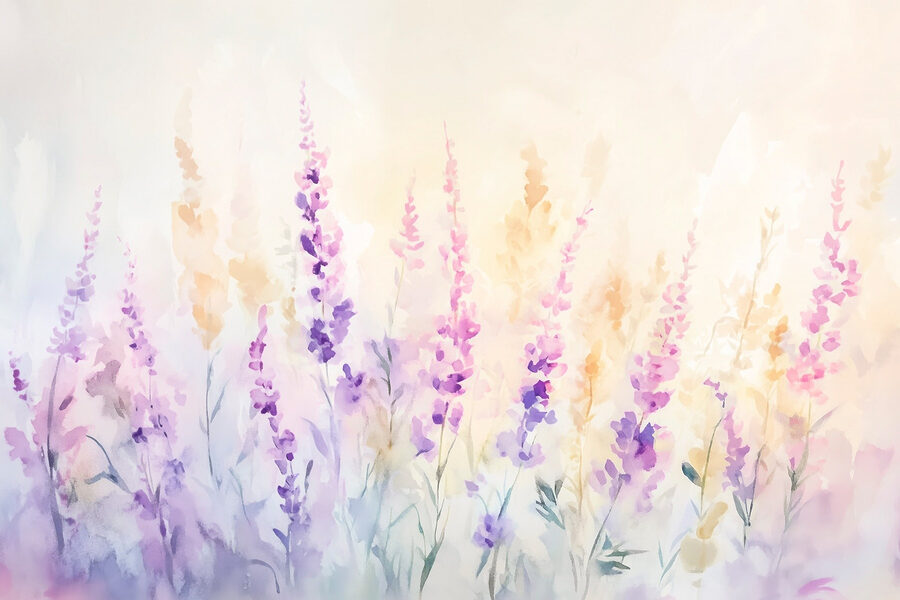 Pintura de flores en un campo