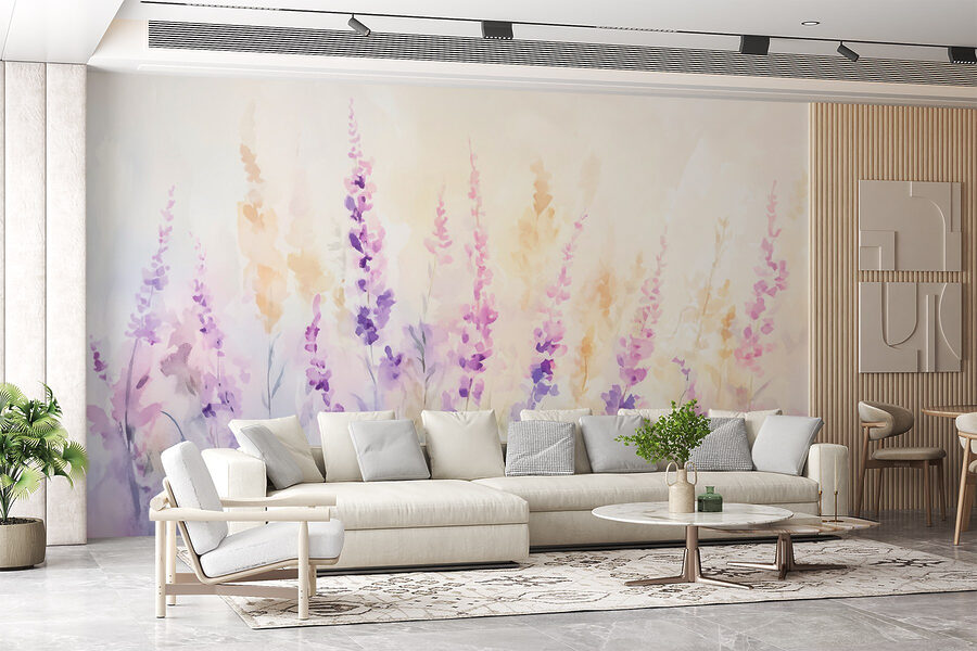 Pintura de flores en un campo