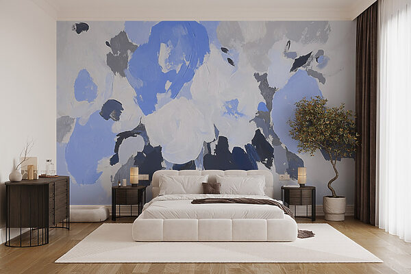 Pintura de flores en azul y gris Pintura de flores en azul y gris