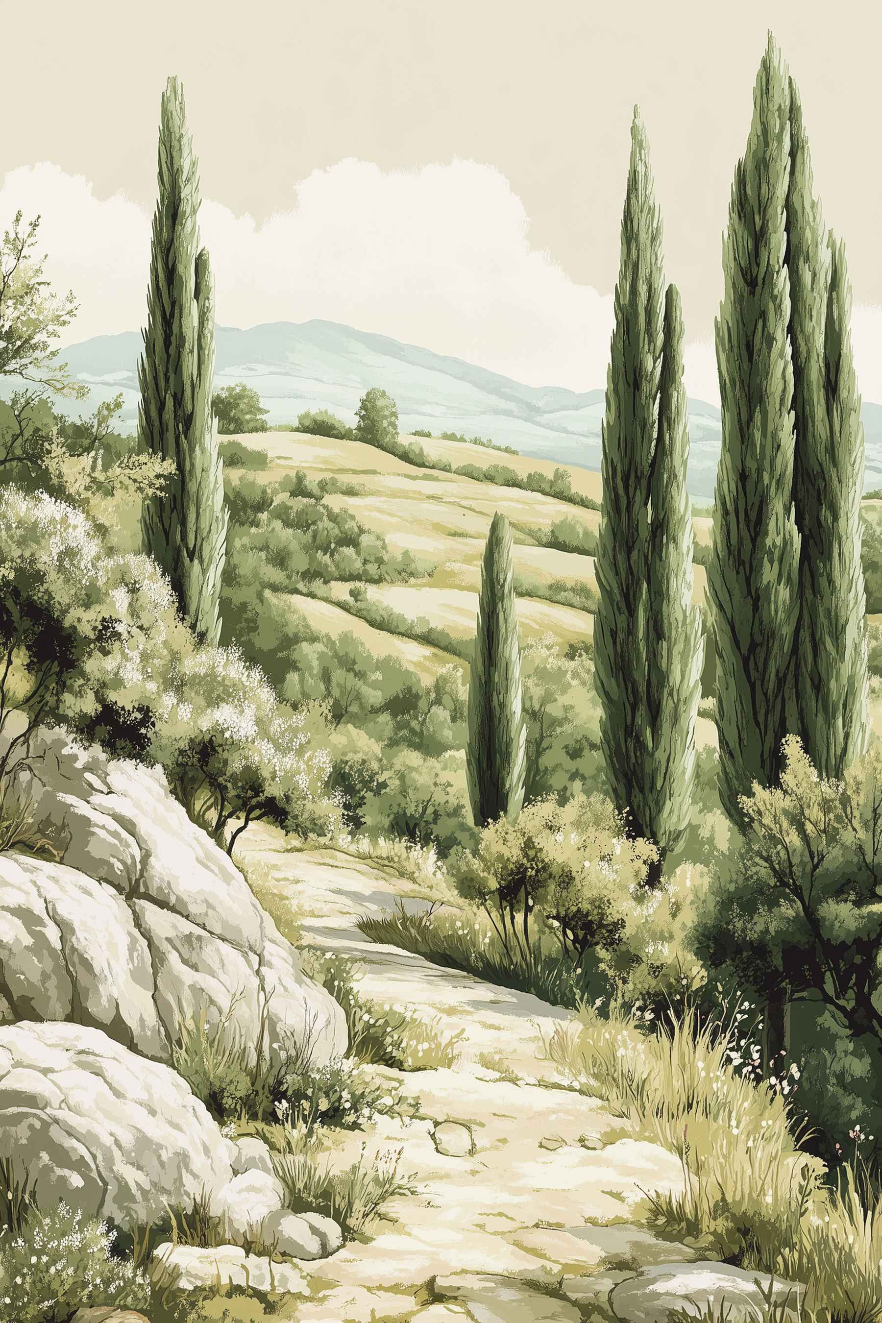 Landscape with trees and hills Landscape with trees and hills