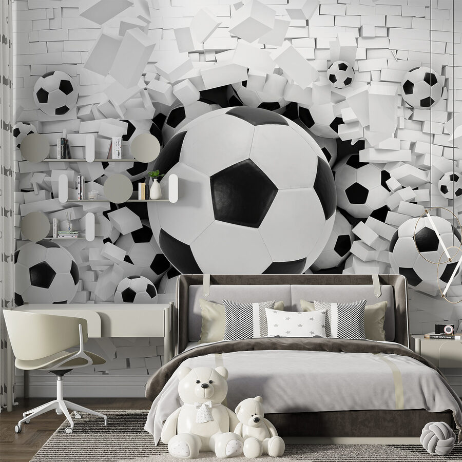 Fotomurales Grupo de balones de fútbol en una pila de ladrillos - Imagen 9