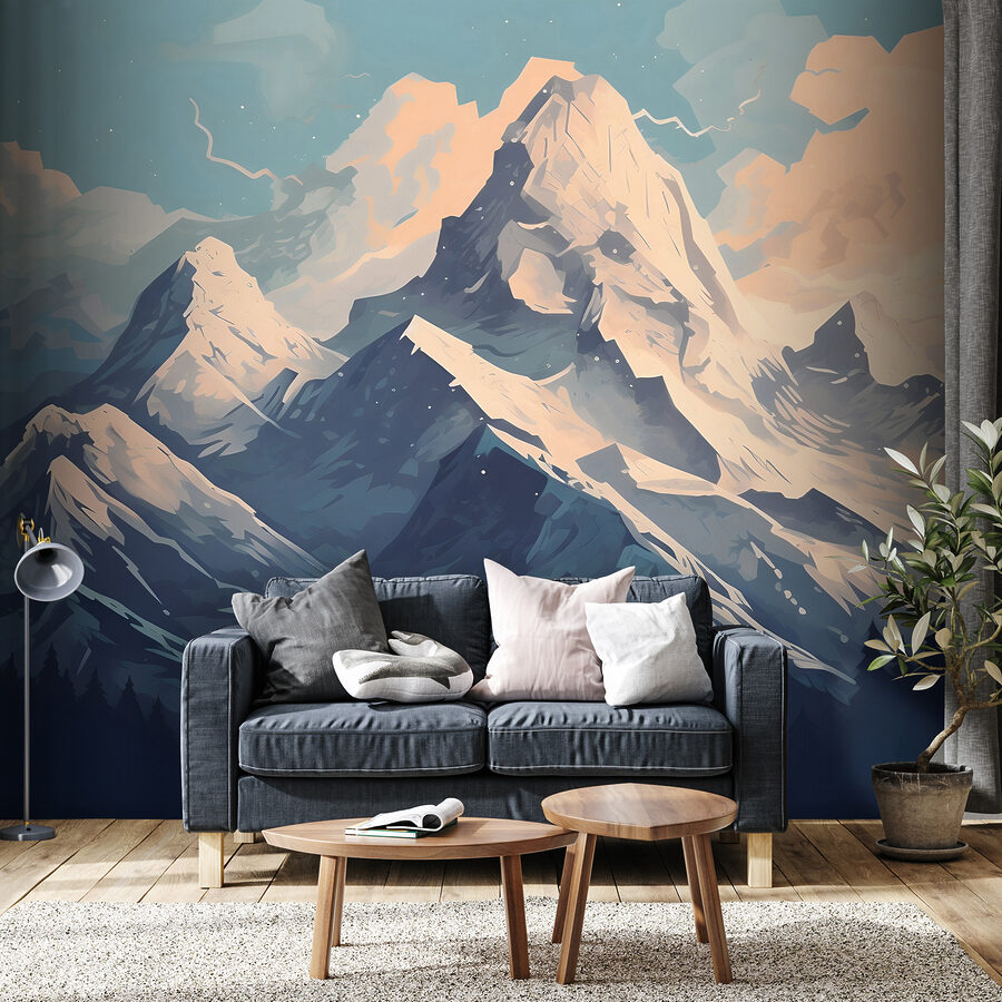Cordillera con árboles y nubes