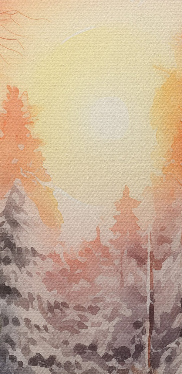 Watercolor painting of a snowy forest