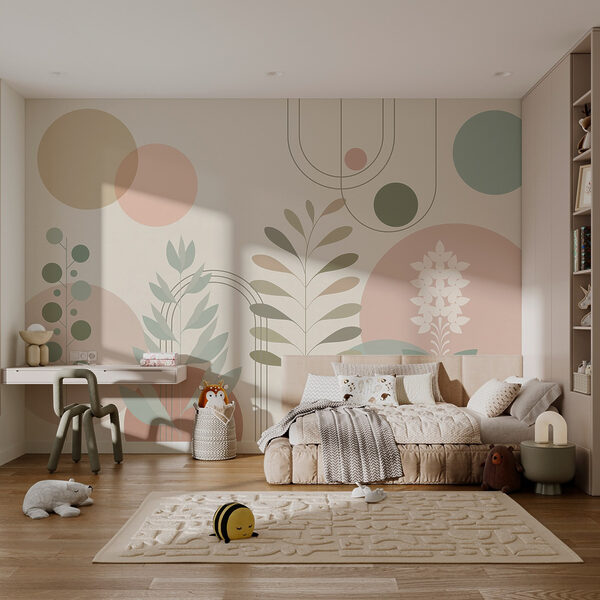 Fotomurales Fotomurales Diseño botánico abstracto con colores suaves (SKU: w04070)
