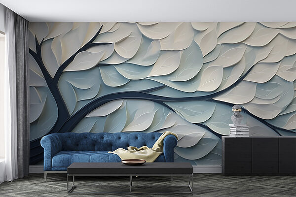 Árbol blanco y azul con hojas Árbol blanco y azul con hojas