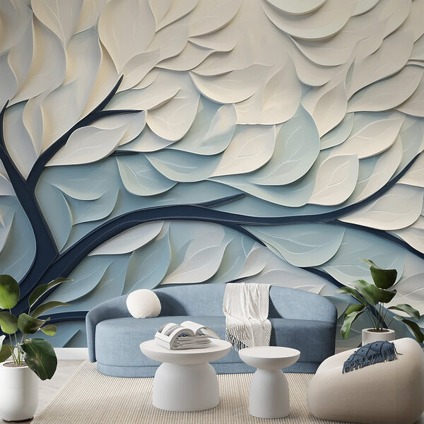 Árbol blanco y azul con hojas Árbol blanco y azul con hojas