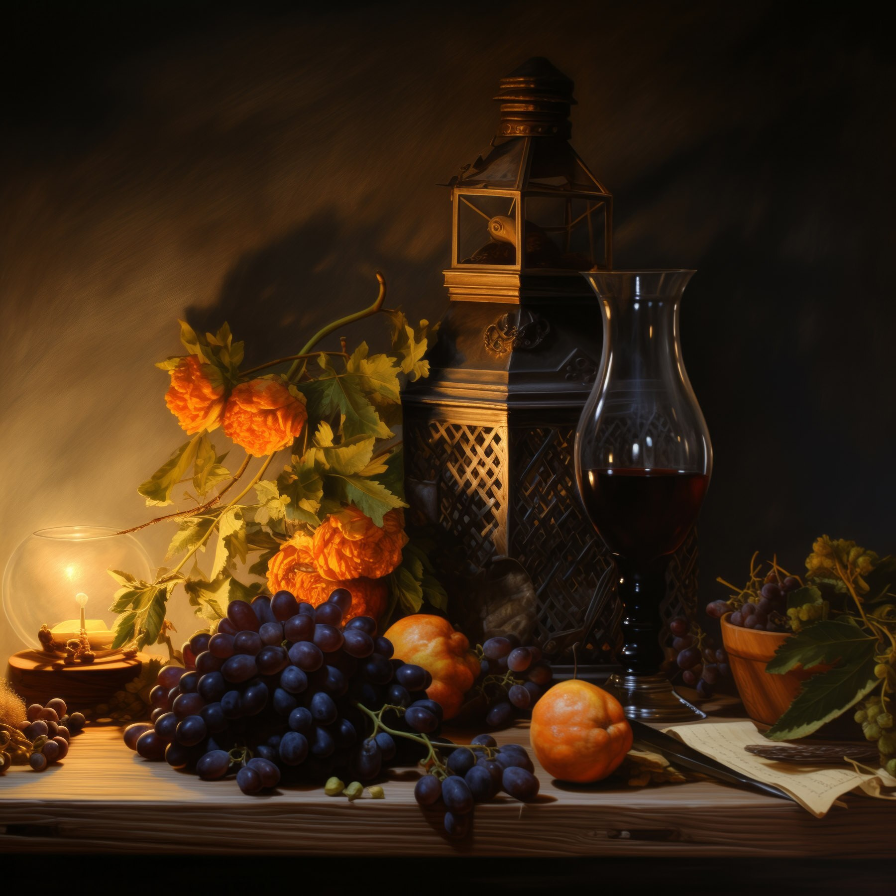 Still life with fruits and a candle