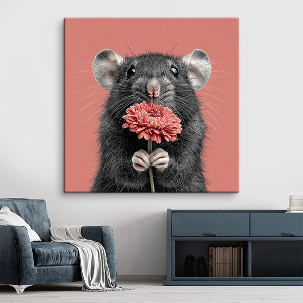 Ratón con una flor en la mano Cuadros Ratón con una flor en la mano