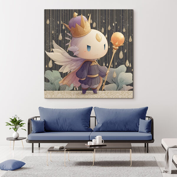 Dibujo de un angelito con alas y una corona que sostiene un bastón Cuadros Dibujo de un angelito con alas y una corona que sostiene un bastón