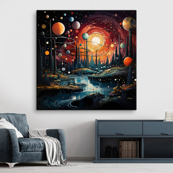 Paisaje con árboles y planetas Cuadros Paisaje con árboles y planetas