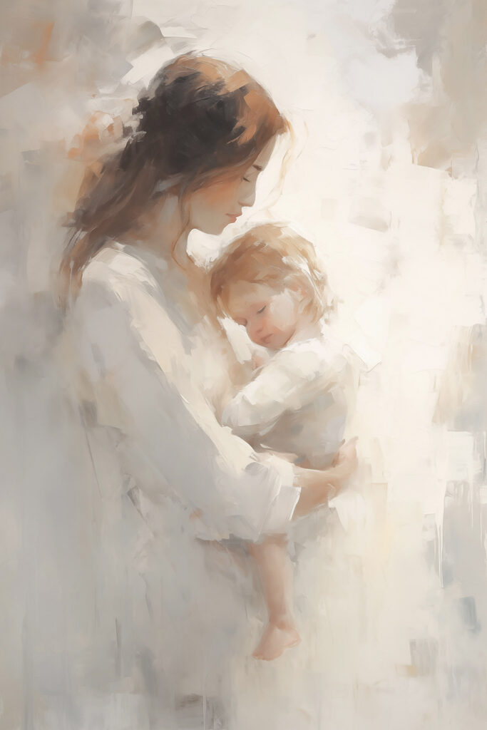 Painting of a woman holding a baby Painting of a woman holding a baby