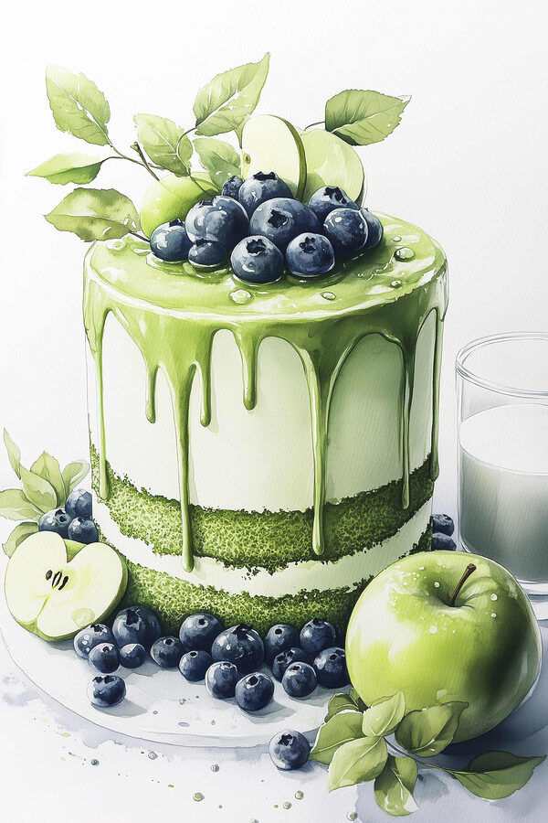 Cake with green icing and apples Cake with green icing and apples