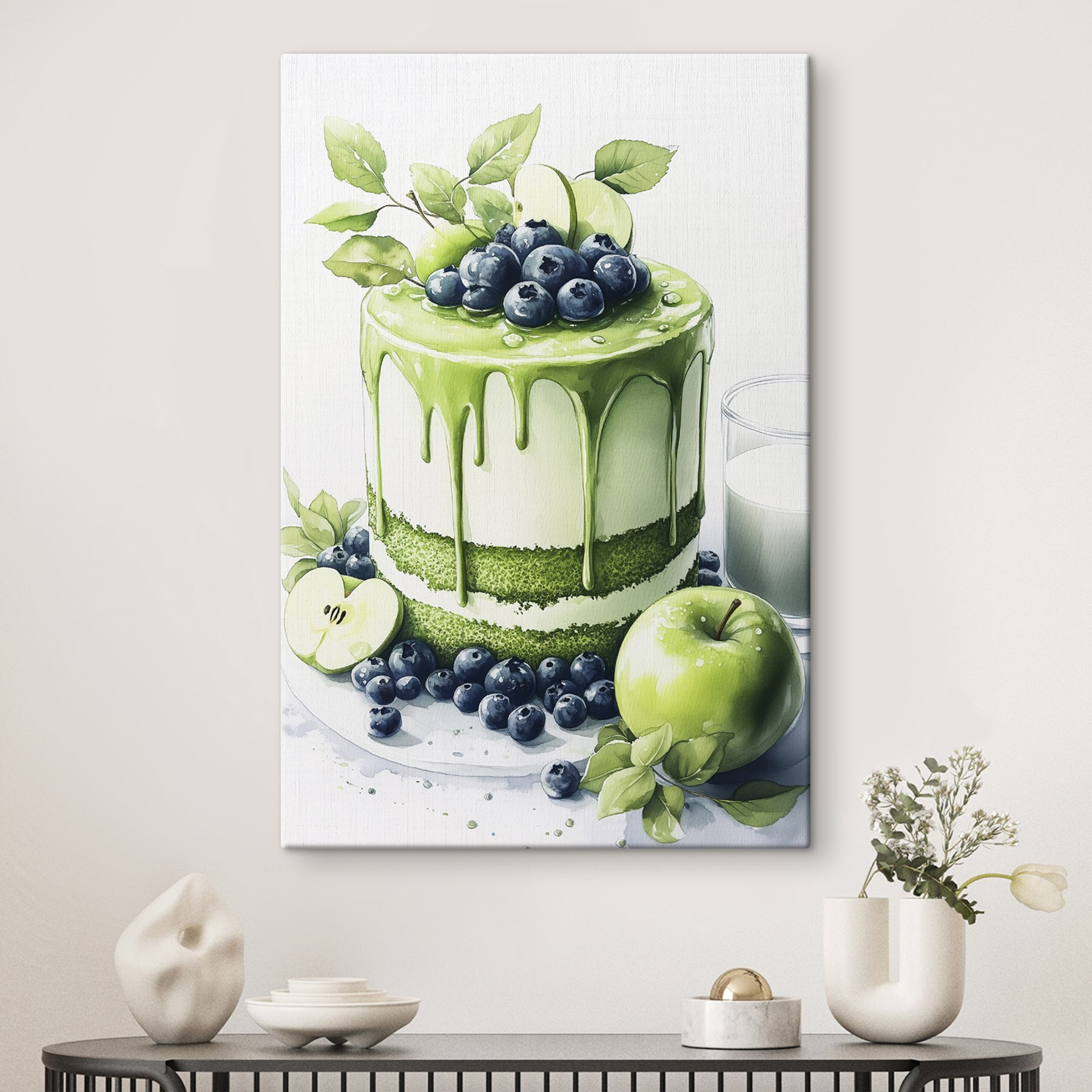 Cake with green icing and apples Cake with green icing and apples