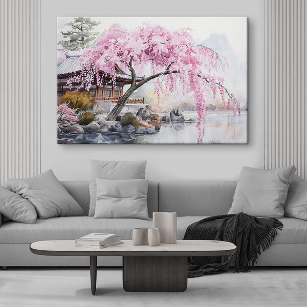 Acuarela de un árbol con flores rosas Cuadros Acuarela de un árbol con flores rosas
