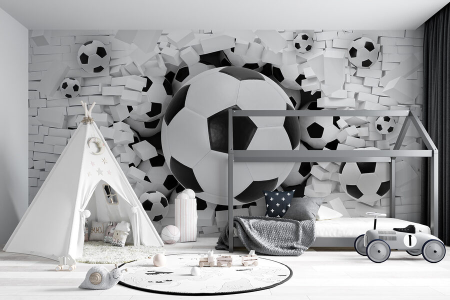 Fotomurales Grupo de balones de fútbol en una pila de ladrillos - Imagen 10