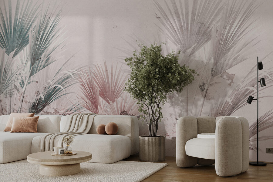 Elegantes hojas de palmera sobre un fondo suave.