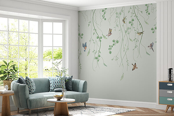Papel pintado con pájaros y enredaderas Papel pintado con pájaros y enredaderas
