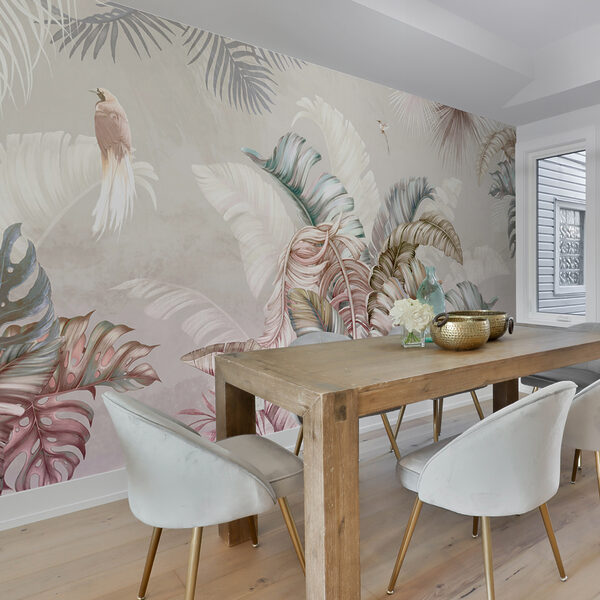 Tropical foliage with delicate birds