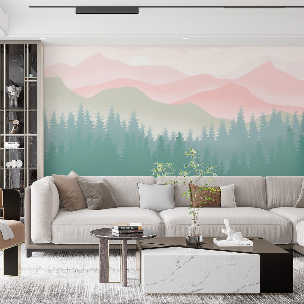 A landscape with trees and mountains