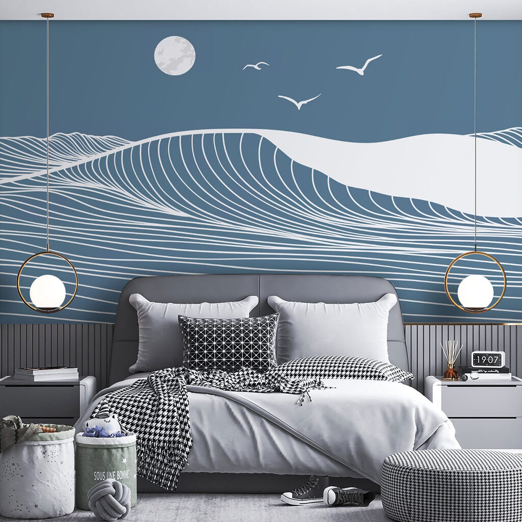 Waves and birds in the sky