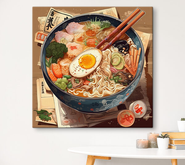 A bowl of ramen with chopsticks and an egg A bowl of ramen with chopsticks and an egg