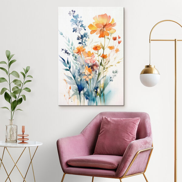 A painting of flowers and leaves