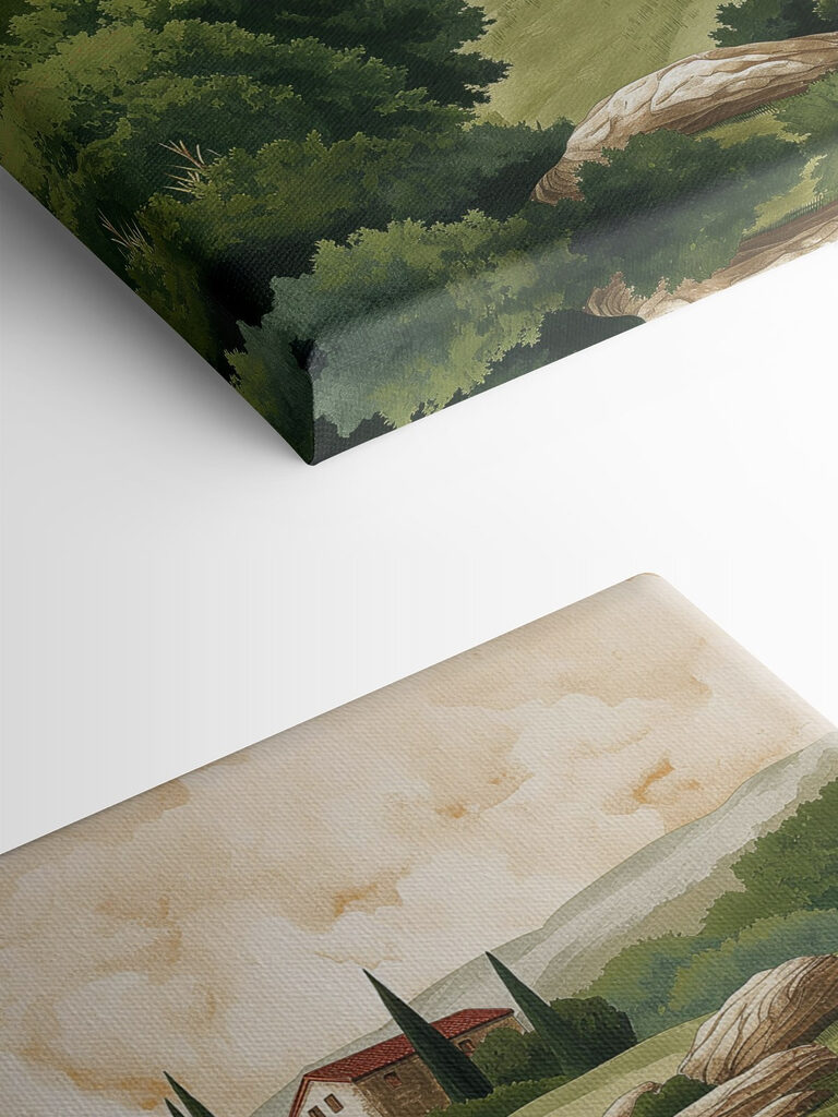 Painting of a landscape with houses and trees Painting of a landscape with houses and trees