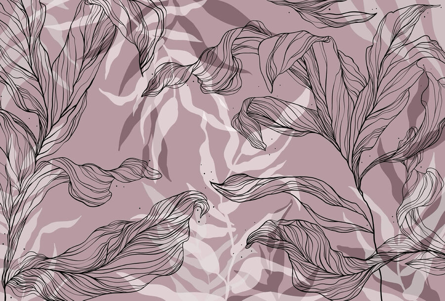 Fotomurales Dibujo de hojas sobre fondo rosa - Imagen 4