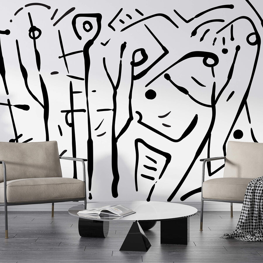 Dibujo en blanco y negro de un grupo de personas Dibujo en blanco y negro de un grupo de personas