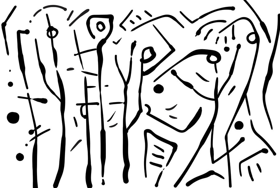 Dibujo en blanco y negro de un grupo de personas Dibujo en blanco y negro de un grupo de personas